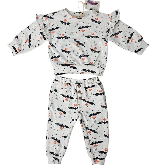 Jessica Simpson Baby Halloween Bats & Pumpkins 2 Piece Pajama Set Size 18MO NWT - Picture 1 of 10